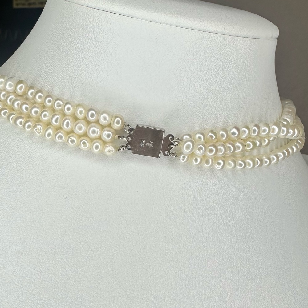 Danbury Mint Freshwater Pearl & Turquoise  3-Strand Necklace - Picture 4 of 12